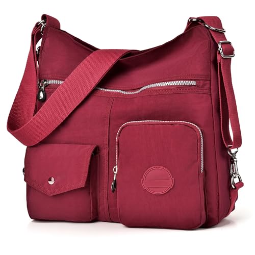 Image of Hobo Purse for Women, Nylon Crossbody Shoulder Handbag Convertible Backpack | Waterproof fabric, built-in anti-theft RFID pocket, multipurpose daily casual handbag