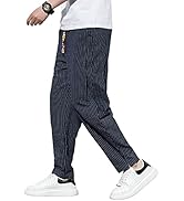 Amazon サルエルパンツ メンズ ズボン 夏用 アラジンパンツ 9分丈 テーパード ワイドパンツ 大きいサイズ ストライプ ずぼん 涼しい ボトムス 人気 リネンパンツ 綿麻 ぱんつ 春 夏 ロングパンツ 通販