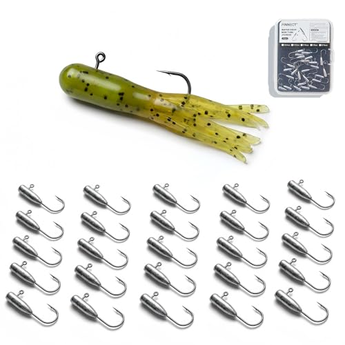 FINNECT 25pcs/Box Mini Tube Jig Heads (1/8oz 3.5g #2) Ultra-Sharp Blade Point for Instant Penetration