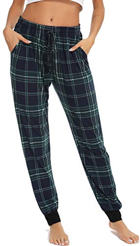 Vlazom Women Pajama Pants Plaid Lounge Pant Knit Sleep Bottoms Drawstring Jogger Pant With Pockets #TOP2