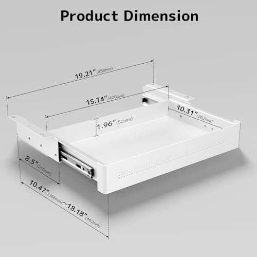 PUTORSEN Under Desk Storage Drawer 15.74" Wide - Smooth Slide Out Organizer for Standing Desk & Home Office,Max Load 17.6 lbs,Quiet Glide, White by PUTORSEN - Image 6