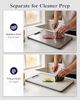 Kitsure Double-Sided Cutting Board for Kitchen - Stainless Steel Cutting Board with Wheat Straw Side, Non-Toxic Chopping Board with Juice Groove, Garlic Grinder & Non-Slip Design, 14.5 x 10.0" — image 2