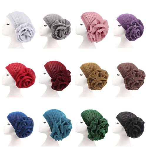 Touca feminina com turbante muçulmano com flor grande, turbante muçulmano, envoltório de cabelo, cha
