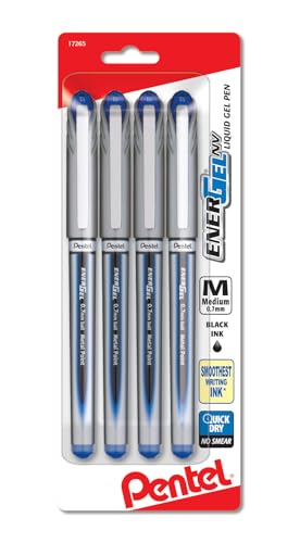 Pentel ENER-GEL NV Liquid Gel Pen, 0.7mm, Medium Line, Metal Tip, Blue Ink, 4 Pack (BL27BP4C)