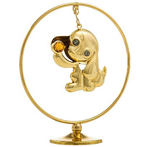 Matashi Mt13306G 24K Gold Plated Puppy Hoop Tabletop Ornament With Crystals Elegant Showpiece Centerpiece Dog Figurine Home Living Room Office Decor Gift For Christmas Birthday New Year Holiday Mothe #TOP1