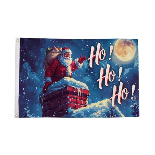 Flagtex Christmas Flag Ho Ho Ho 5ft x 3ft (150cm x 90cm) - Jolly Christmas Decorations for Garden and Home Festive Holiday Banner with Santa Saying for Outdoor Indoor Display