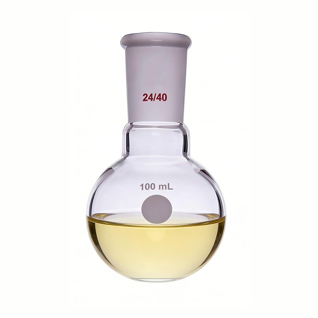 100mL Single Neck Round Bottom Flask with 24/40 Standard Ground Joint, 3.3 Borosilicate Glass Lab Boiling Flask for Distillation, Reflux & Organic Synthesis Experiments