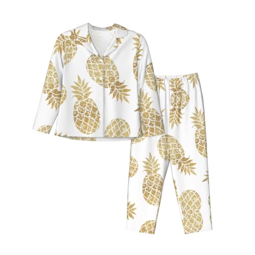 Pyjama imprimé ananas doré ensemble de nuit femme aux finitions haut de gamme