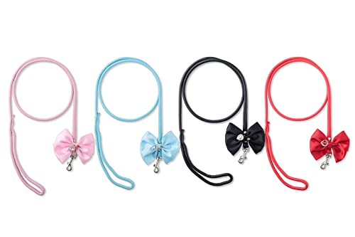 Ademishia Cute Handmade Ribbon Bow Leash, Vegan Leather Chain With Heart-Shaped Rhinestone Anime Cosplay Jewelry For Choker Necklace #TOP2