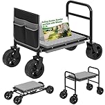 NIUXX Garden Kneeler and Seat with 360° Wheels: 3-in-1 Rolling Gardening Stool with Extendable Legs & Thick Cushion & Tool Pouch - 200kg Load - Heavy Duty Folding Kneeling Bench for Gardeners Elderly