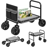 NIUXX Garden Kneeler and Seat with 360° Wheels: 3-in-1 Rolling Garden Stool with Extendable Legs - Foldable Garden Seat with Thick Pad & Tool Pouches - Heavy Duty Gardening Bench for Seniors
