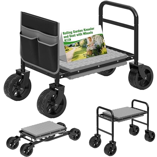 NIUXX Garden Kneeler and Seat with 360° Wheels: 3-in-1 Rolling Garden Stool with Extendable Legs - Foldable Garden Seat with Thick Pad & Tool Pouches - Heavy Duty Gardening Bench for Seniors