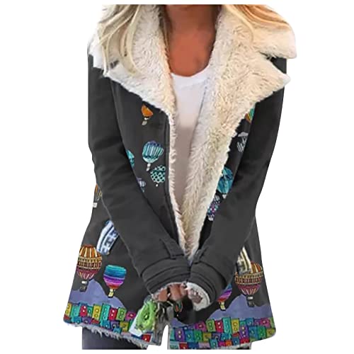 Preisvergleich Produktbild PlüschJacke Damen Warm Dicke Winterjacke Drucken Damenmantel Wintermantel Winter Jacke Cardigan Teddyfell gefütterte Winterjacke Strickjacke Trenchcoat Warme Outwear Übergangsjacke