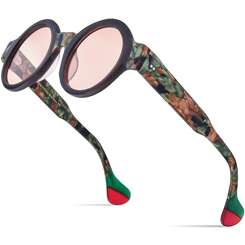 Image of HEPIDEM Matte Acetate Vintage Retro Round Polarized Sunglasses for Women 9270T