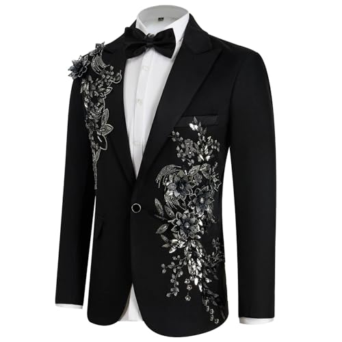 Men's 2 Piece Luxury Suits for Men 3D Flower Appliques Jacket Pant with Black Bow Tie for Wedding Prom Party2