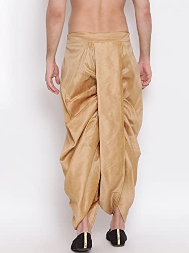 Image of VASTRAMAY Men's White Silk Blend Readymade Elastic Traditional Dhoti - Comfortable Pre-Stitched Dhoti for Weddings, Festivals, and Special Occasions