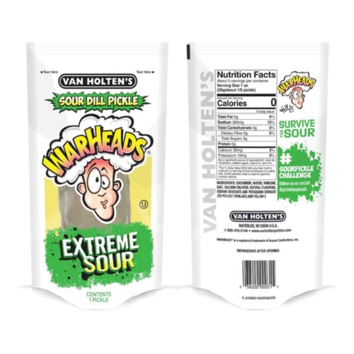 Van Holten\'s Warheads Extreme Sour Jumbo Pickle, 3 Pack with June Street Market Sticker (style may vary)