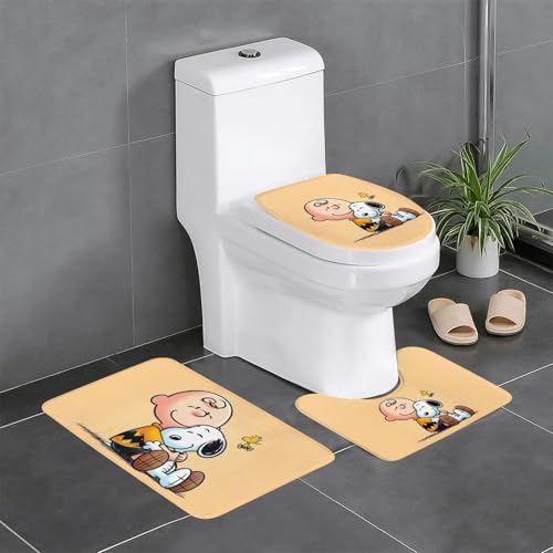 バスマット スヌーピー かわいい アニメ トイレマット 3点セット 便座カバー フタカバー 人気 漫画 足ふきマット 暖房 ふんわり 滑り止め 吸水 洗える 抗菌 防臭