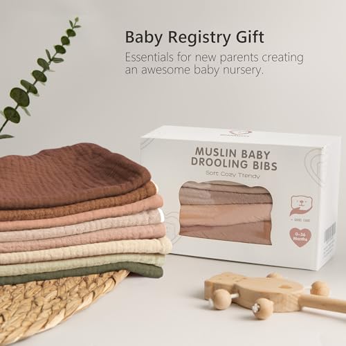Image of Bearmoss Baby Bibs for Drooling & Teething 8 Pack Muslin Cotton Soft Absorbent Adjustable Unisex Bibs Boys Girls 0-36 Months