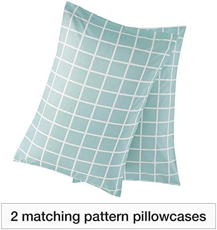 Vaulia Soft Microfiber Fitted Sheet, Light Blue Grid Pattern Queen Size, 3-Piece (1 Fitted Sheet 2 Pillowcases)