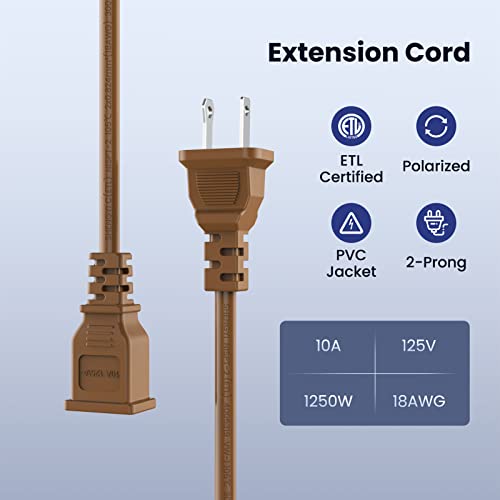 Ghkjok 15Ft(4.5M) Extension Cord Us Ac 2 Prong Male And Female Power Cable Spt2 18Awg 10A/125V, Outlet Power Extension Cable Cord For Security Camera - Brown #TOP1