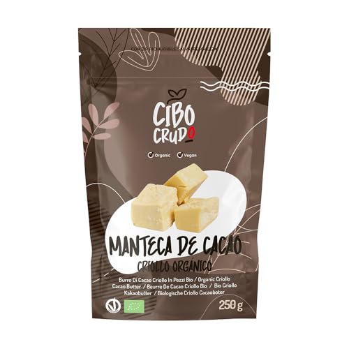 Manteca de Cacao Pura Orgánica y Tostada - 250g. Manteca de Cacao Comestible para Reposteria o Cosmetica. Manteca Alimentaria Natural.
