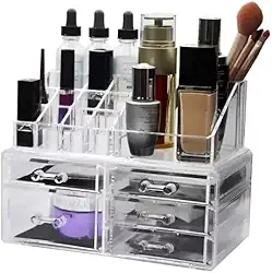 Organizador de Maquiagem Acrílico com 5 Gavetas Suporte para Cosméticos, Acessórios e Pincéis Organização Completa