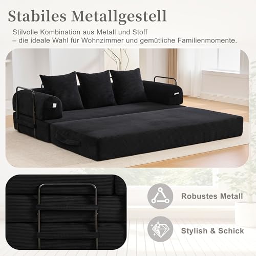 Sofá de compresión modular negro Loungeland, sillón con marco de metal para salón 8
