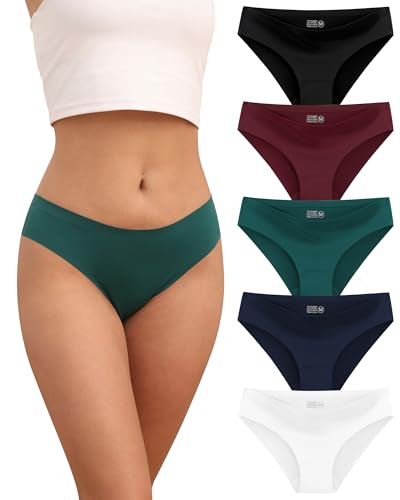 TDONE Nahtlose Unterhosen Damen,Stretch Bequeme Seamless Slips Frauen Unsichtbare Niedriger Taille Unterwäsche Nahtlos Atmungsaktiv Hipsters Panties Bikini Mehrpack 5er Pack