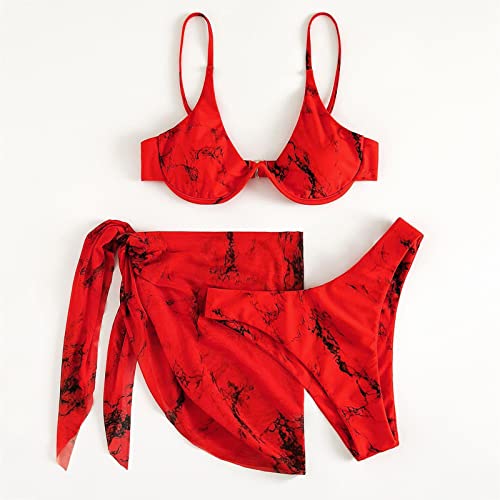 Tankini pour femme avec short de bain push up rouge imprimé XL - 4