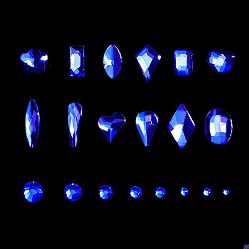 Yzzseven 12 Types Of 600 Diamonds +2500 Flat Rhinestones Mix 20 Styles Flatback Rhinestone Crystals 3D Decorations Flat Back Stones Gems Set For For Nail Art Diy|（Blue） #TOP3