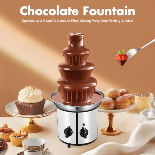 170W 4 Tiers Electric Chocolate Melting Fountain Machine Capacity: 1.8L/60.86oz, Chocolate Fountain Machine Heating Temperature: Approx. 40?/104?