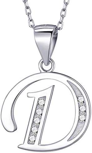 MASADA 925 Sterling Silver Letter Necklace - Initial Pendant with Zircon Stones - Personalised Alphabet, Teens & Girls - 46 cm - 18 inch Chain in Velvet Bag