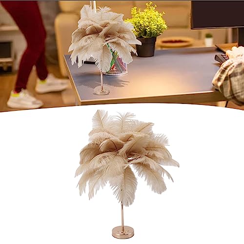 Yunir Feather Table Lamp, 30PCS Feathers USB Rechargeable Decorative Beside Table Lamp, with 3 Color Dimmable Lighting - Image 2