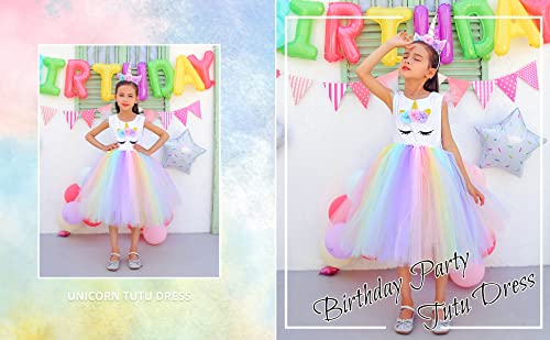 Pinkbeautim Unicorn Tutu Dress For Girls Birthday Party Unicorn Tulle Costume For Kids Girl With Headband Flutter Sleeve 8-9 Years #TOP1