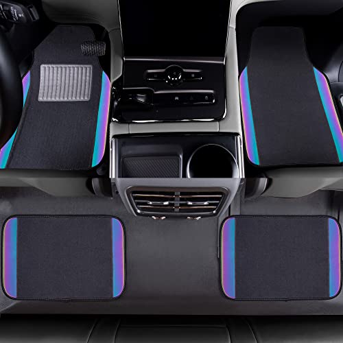 Car-Grand Chameleon Iridescent Reflective Pu Leather&Waterproof Universal Carpet Car Floor Mats,Fit For 95% Suvs,Sedans,Vans,Trucks&For Unique Women(Black Colorful Color Change) #TOP5