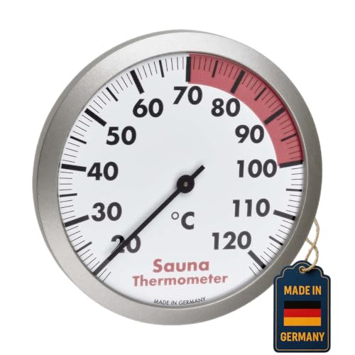 TFA Dostmann Analoges Sauna-Thermometer 40.1053.50 Messung der Temperatur im Saunabereich hitzebeständig silber/weiß 120cm Durchmesser