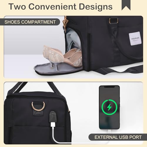 WOOMADA Travel Garment Bag, Convertible Garment Duffle with Shoe Bag and Hanging Dress Compartment for Women, Carry-On Luggage for Business and Leisure Trips(Black)3