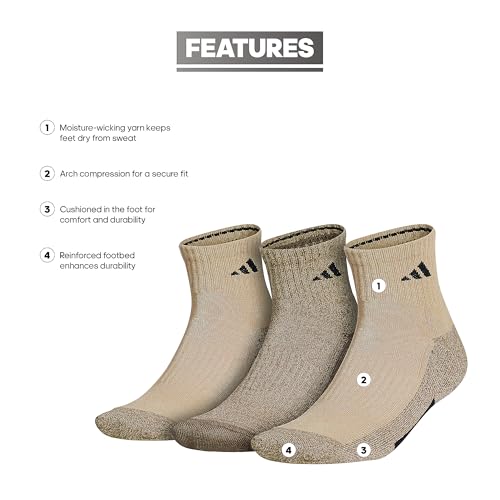 adidas Meias masculinas acolchoadas (3 pares), Tom bege/branco carga/preto, Large