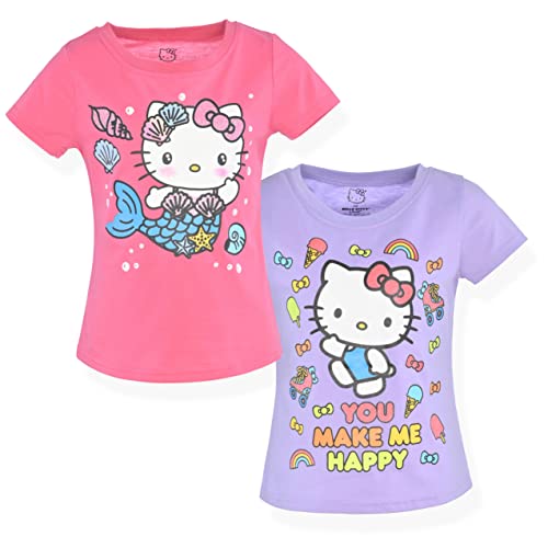 Hello Kitty Girls Tee Shirts - 2 Pack Short Sleeve T-Shirts For Girls With Adorable Artworks And Slogans For Girl's Style Lavender-Pink #TOP25
