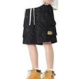 [maytopia] ハーフパンツ 短パン ショートパンツ 半ズボン カーゴ カーゴショーツ メンズ レディース コーデュロイ 薄い 夏服 夏 DK11 (JP, アルファベット, 4XL, ブラック)