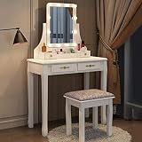 Genérico Coiffeuse, Ensemble de Coiffeuse, Bureau de Maquillage, Vanité de Maquillage Avec Tabouret rembourré, Coiffeuse, Miroir pivotant rectangulaire, 4 tiroirs, pour Chambre à Coucher, Dressing