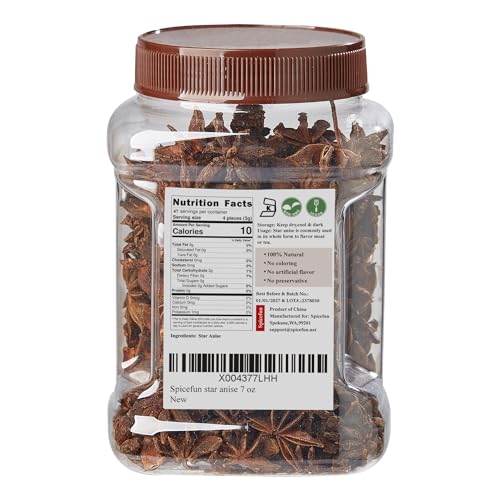 Spicefun Star Anise, Chinese Star Anise Whole, Fresh, Pure and Dried Anise Pods, Great for Cooking, Baking and Tea (7 oz)