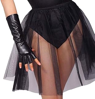 DooWay LONG Faux Leather Half Finger Gloves Shiny Black Over Wrist 11-inch PU