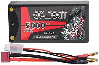 GOLDBAT 5000mAh 2S 7.4V 60C Shorty Hardcase LiPo Battery Pack with 4.0mm Bullet