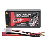 GOLDBAT 5000mAh 2S 7.4V 60C Shorty Hardcase LiPo Battery Pack with 4.0mm Bullet Deans Connector for RC 1/10 Scale Vehicles Car Trucks Truggy Boat Racing
