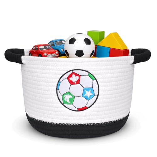 ZeffuLyne Woven Basket with Handle, 2026 World Cup Storage Basket Laundry Basket Organizer for Baby Shower, Blanket, Shelf, Cat Dog Toy Organizer, or Gifts Empty, 9"x9"x7" Baskets for Organizing