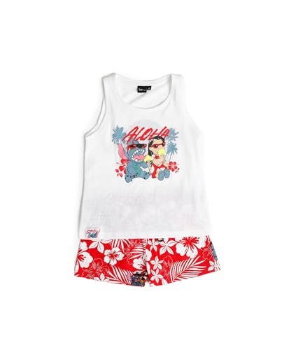 Disney Lilo & Stitch Mädchen Schlafanzug Ärmellos Weiche Baumwolle Prägung Kurze Hose Weich Rot 16 Baumwolle, rot red, 4