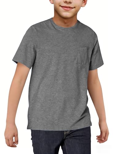 EPICGALA Boys Pocket T-Shirt Short Sleeve Crewneck Basic Tee Casual Summer Top 7-8 Years Dark Grey