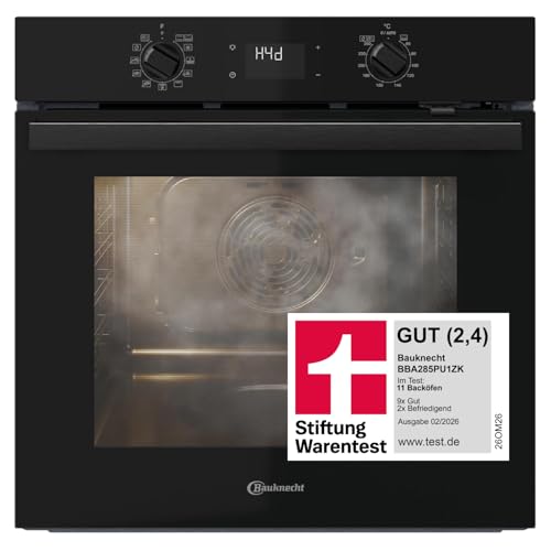 Bauknecht BBA285PU1ZK Einbau-Backofen 71 Liter, Multifunktionsofen mit 12 Funktionen, Power Heißluft, Flexi Clean, versenkbare Knebel, schwarzes Glas